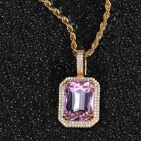 Retro Lady Square Copper Inlay Zircon Pendant Necklace sku image 7