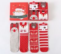 Women's Fashion Santa Claus Fox Polyester Blending Jacquard Crew Socks 1 Set sku image 2