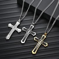Fashion Cross Stainless Steel Plating Zircon Pendant Necklace 1 Piece main image 1