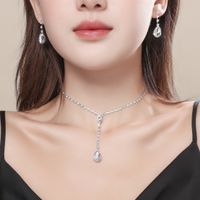 Großhandel Koreanische Kupferkristall Halskette Ohrring Zweiteiliges Set Nihaojewelry main image 6