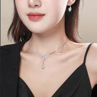 Großhandel Koreanische Kupferkristall Halskette Ohrring Zweiteiliges Set Nihaojewelry main image 12