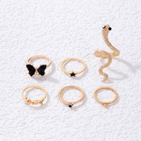 Fashion Snake Butterfly Alloy Inlay Artificial Gemstones Women's Rings 7 Pieces main image 6
