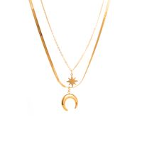 Hip-hop Star Moon Solid Color Stainless Steel Hollow Out 16k Gold Plated Layered Necklaces main image 5