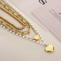 Luxurious Heart Shape Stainless Steel Plating Layered Necklaces main image 6