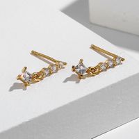 Fashion Round Square Brass Gold Plated Zircon Drop Earrings 1 Pair main image 3
