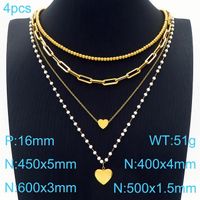 Luxurious Heart Shape Stainless Steel Plating Layered Necklaces sku image 1