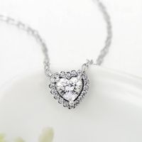 Simple Style Heart Shape Silver Plating Inlay Zircon Necklace 1 Piece main image 3