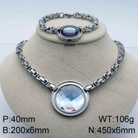 Fashion New Stainless Steel Single-piece Chain Round Multi-color Glass Stone Female Bracelet And Necklace Set sku image 39