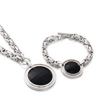 Fashion New Stainless Steel Single-piece Chain Round Multi-color Glass Stone Female Bracelet And Necklace Set sku image 35