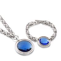 Fashion New Stainless Steel Single-piece Chain Round Multi-color Glass Stone Female Bracelet And Necklace Set sku image 36