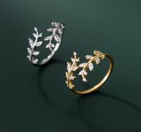 Fashion Leaf Silver Plating Inlay Zircon Open Ring 1 Piece main image 2