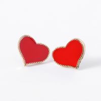 1 Pair Sweet Simple Style Classic Style Heart Shape Alloy Enamel Gold Plated Women's Ear Studs main image 4