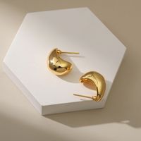 Simple Style C Shape Pea Gold Plated Brass Ear Studs 1 Pair main image 1