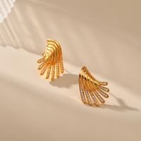 Fashion Wings Gold Plated Brass Inlay Zircon Ear Studs 1 Pair main image 2