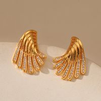 Fashion Wings Gold Plated Brass Inlay Zircon Ear Studs 1 Pair main image 1