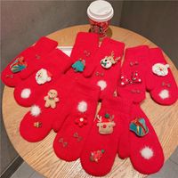 Women's Cute Santa Claus Color Block Elk Knitted Fabric Gloves sku image 1