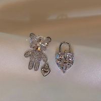 Cute Bear Heart Shape Alloy Asymmetrical Inlay Rhinestones Women's Ear Studs 1 Pair main image 5