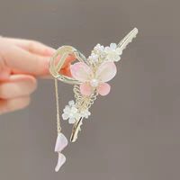 Elegante Mode Tier Blume Metall Quaste Künstliche Edelsteine Künstliche Perlen Haars Pange sku image 22