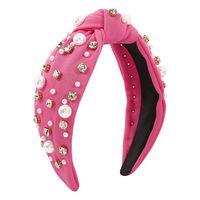 Fashion Bow Knot Cloth Handmade Artificial Pearls Rhinestones Hair Band 1 Piece sku image 1