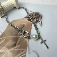 Simple Style Cross Stainless Steel Patchwork Artificial Pearls Choker 1 Piece main image 4