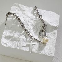 Simple Style Cross Stainless Steel Patchwork Artificial Pearls Choker 1 Piece main image 5