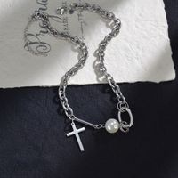 Simple Style Cross Stainless Steel Patchwork Artificial Pearls Choker 1 Piece main image 3