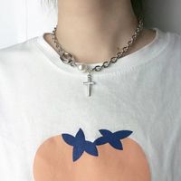 Simple Style Cross Stainless Steel Patchwork Artificial Pearls Choker 1 Piece main image 1