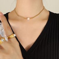 Mode Eingelegte Perle Titan Stahl 18k Gold Halskette Großhandel sku image 1