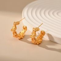 Retro C Shape Irregular Brass Gold Plated Ear Studs 1 Pair main image 1