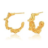 Retro C Shape Irregular Brass Gold Plated Ear Studs 1 Pair sku image 1