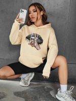 Women's Hoodie Long Sleeve Hoodies & Sweatshirts Printing Pocket Casual Mouth Gesture Leopard main image 2