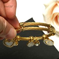 Ethnic Style Geometric Stainless Steel Gold Plated Artificial Gemstones Bangle 1 Piece main image 3