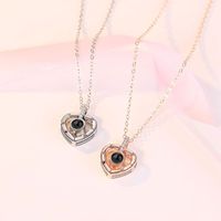 Fashion Heart Shape Titanium Steel Plating Hollow Out Inlay Zircon Pendant Necklace 1 Piece main image 1