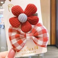 Cute Heart Shape Flower Plush Handmade Hair Clip 1 Set sku image 2