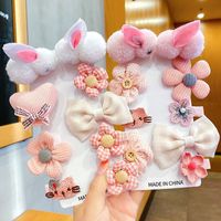 Cute Heart Shape Flower Plush Handmade Hair Clip 1 Set main image 2