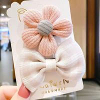 Cute Heart Shape Flower Plush Handmade Hair Clip 1 Set sku image 1
