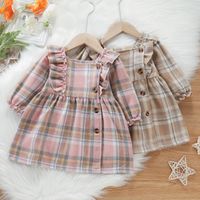 Princess Plaid Button 100% Cotton Girls Dresses main image 1