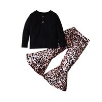 Fashion Leopard Button Cotton Girls Clothing Sets sku image 4