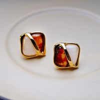 Copper IG Style Quadrilateral Plating Inlay Resin Ear Studs main image 5