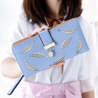 Women's Leaves Solid Color Pu Leather Hollow Zipper Buckle Wallets sku image 1