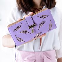 Women's Leaves Solid Color Pu Leather Hollow Zipper Buckle Wallets main image 5