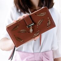 Women's Leaves Solid Color Pu Leather Hollow Zipper Buckle Wallets sku image 5