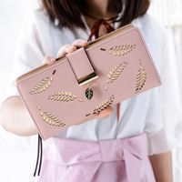 Women's Leaves Solid Color Pu Leather Hollow Zipper Buckle Wallets main image 6