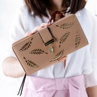 Women's Leaves Solid Color Pu Leather Hollow Zipper Buckle Wallets sku image 4