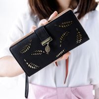 Women's Leaves Solid Color Pu Leather Hollow Zipper Buckle Wallets main image 3