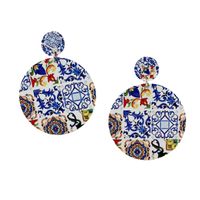Ethnic Style Printing Round Wood Stoving Varnish Women's Drop Earrings 1 Pair main image 2