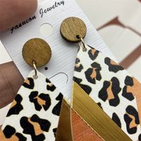 1 Pair Ethnic Style Geometric Water Droplets Leopard Stoving Varnish Wood Drop Earrings main image 3