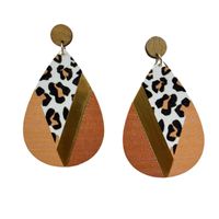 1 Pair Ethnic Style Geometric Water Droplets Leopard Stoving Varnish Wood Drop Earrings main image 2