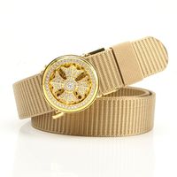 Simple Style Stripe Solid Color Alloy Canvas Inlay Rhinestones Men's Woven Belts 1 Piece sku image 3