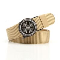 Simple Style Stripe Solid Color Alloy Canvas Inlay Rhinestones Men's Woven Belts 1 Piece sku image 10